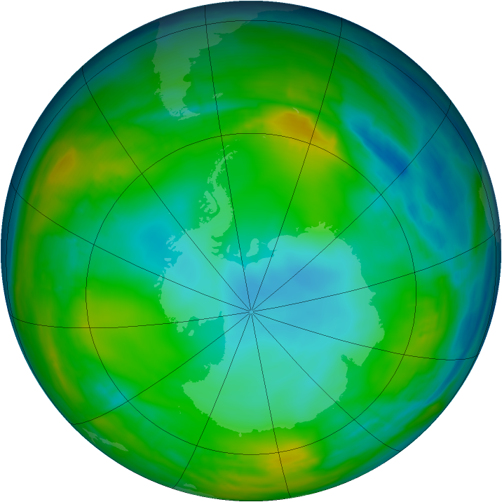 Antarctic ozone map for 24 July 2015